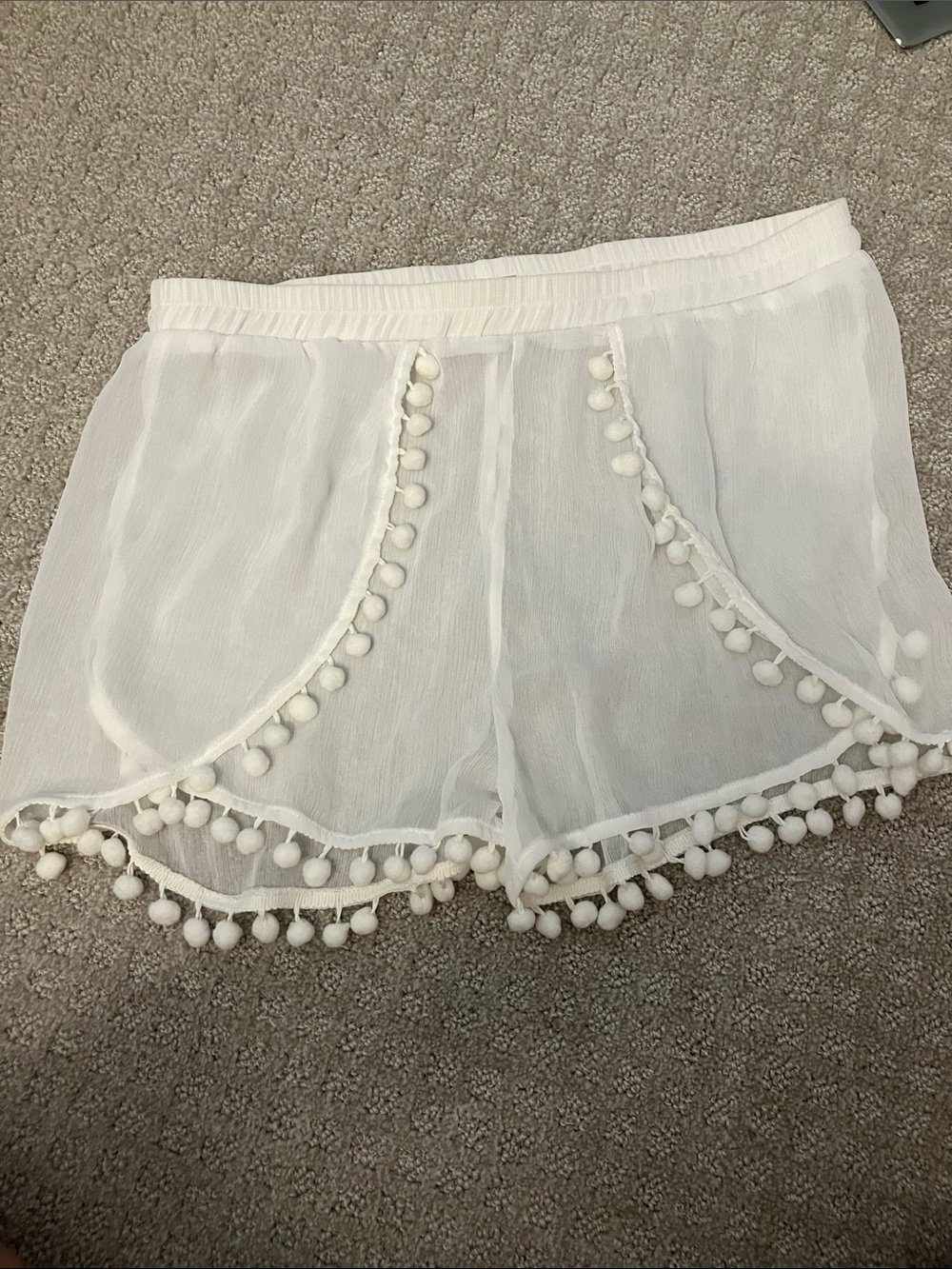 Women’s White Pom-Pom Swim Coverup Shorts